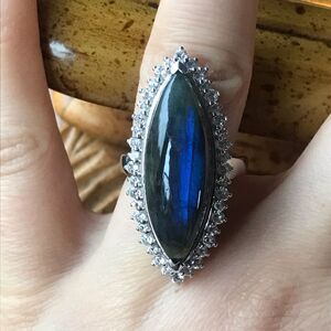 Natural Labradorite Sterling Silver Ring Size 7